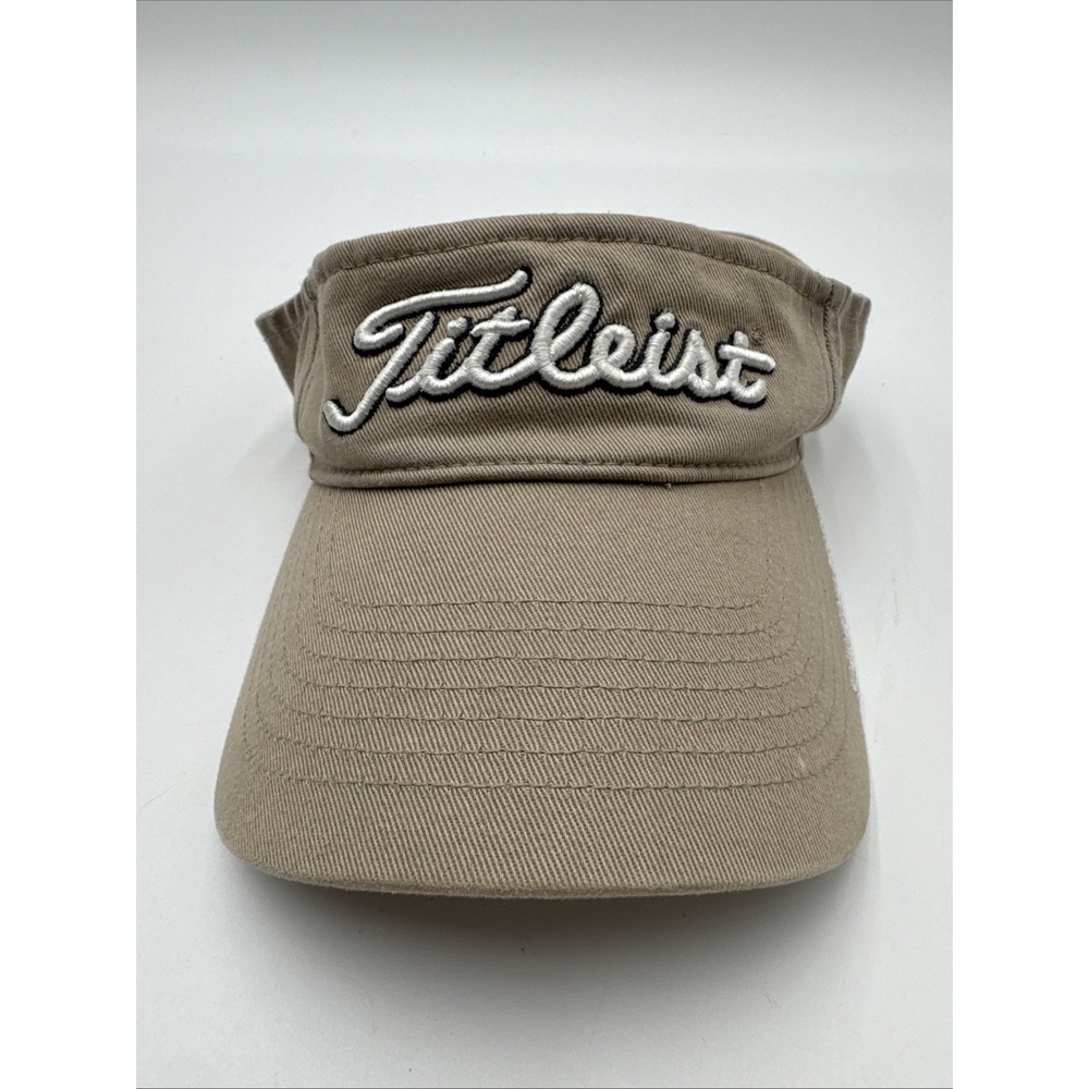 Vintage Titleist Visor Logo Adjustable Strapback Khaki Tan White Black Spell Out